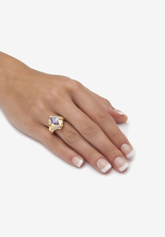 2.05 Tcw Marquise-Cut Simulated Purple Amethyst Cocktail Ring Gold-Plated, , alternate image number null