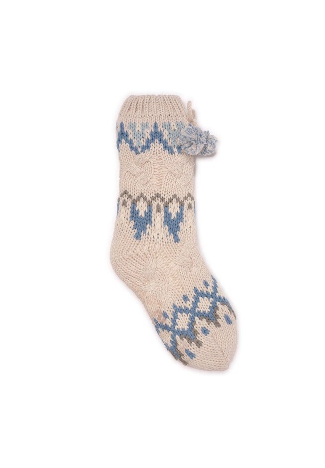 Chunky Fairisle/Cable Mix Cabin Socks, OATMEAL, hi-res image number null
