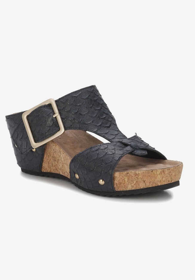 Thea Wedge Sandal, BLACK SNAKE LEATHER, hi-res image number 0