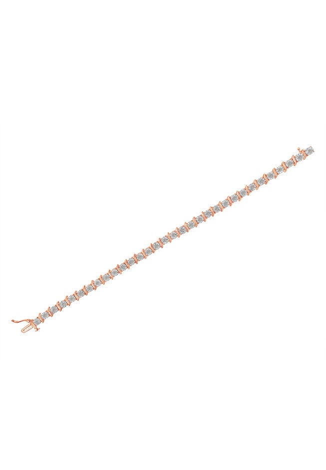 Rose Gold Over Sterling Silver Diamond Scurve Link Miracleset Tennis Bracelet 8 inches, , alternate image number null