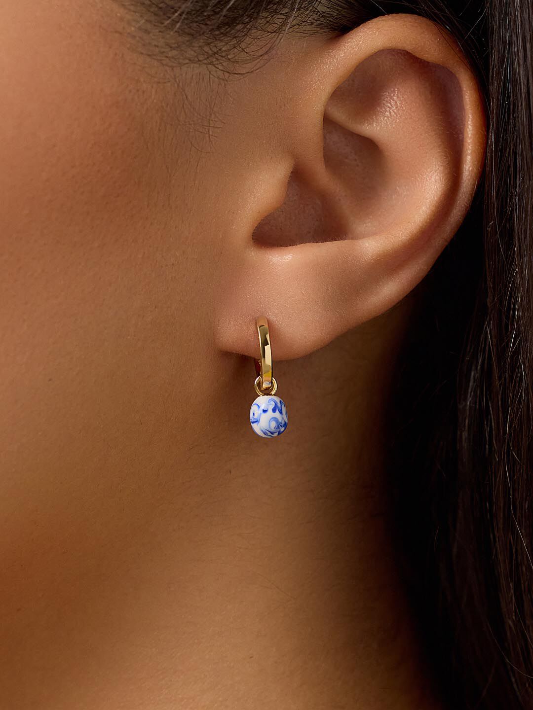 Gold Drop Earrings - Lainey Marble Blue, GOLD, alternate image number 1
