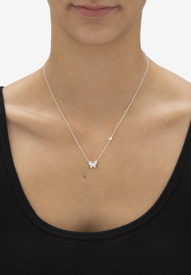 .16 Tcw .925 Sterling Silver Cubic Zirconia Butterfly Necklace 18 inches-20 inches, , alternate image number null