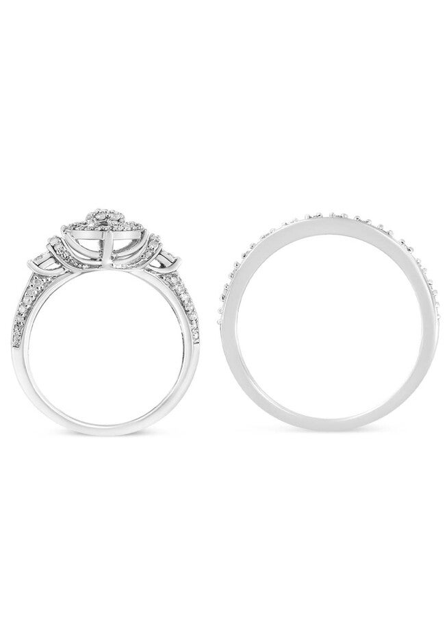 Silver 1/3 Cttw Diamond 7 Stone Cluster And Halo Engagement Set, , alternate image number null