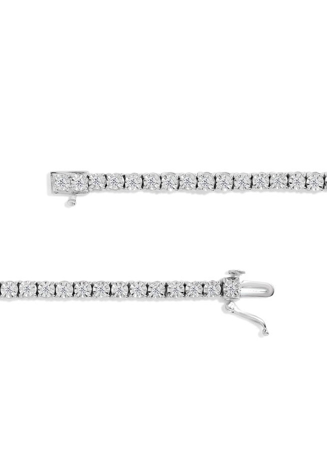 Sterling Silver Miracleset Diamond Round Faceted Bezel Tennis Bracelet 7 inches, , alternate image number null