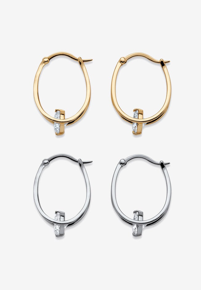 8 Tcw Cubic Zirconia Hoop 2-Pair Earrings Set In Silvertone And Gold-Plated, , on-hover image number 1