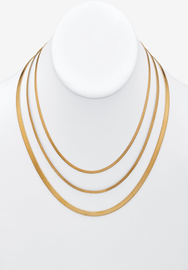 Gold Ion-Plated Stainless Steel Multistrand Herringbone Necklace 15-17.5 Inch, , alternate image number null