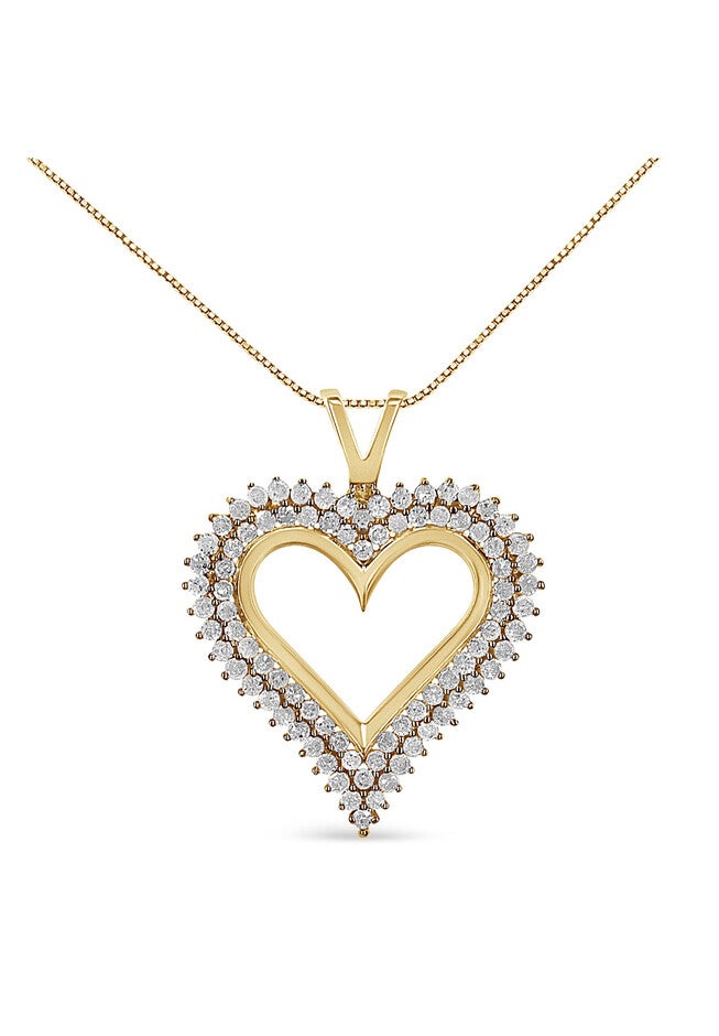 Yellow Gold Plated Sterling Silver 1.00 Cttw Diamond Heart Pendant Necklace, YELLOW GOLD, hi-res image number null