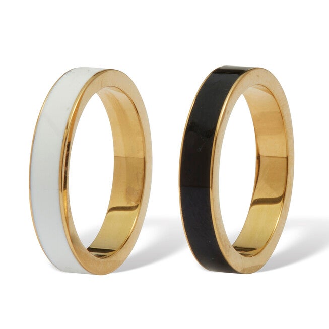 2-Piece Yellow Gold Ion-Plated Stainless Steel Enamel Bands, YELLOW, on-hover image number null