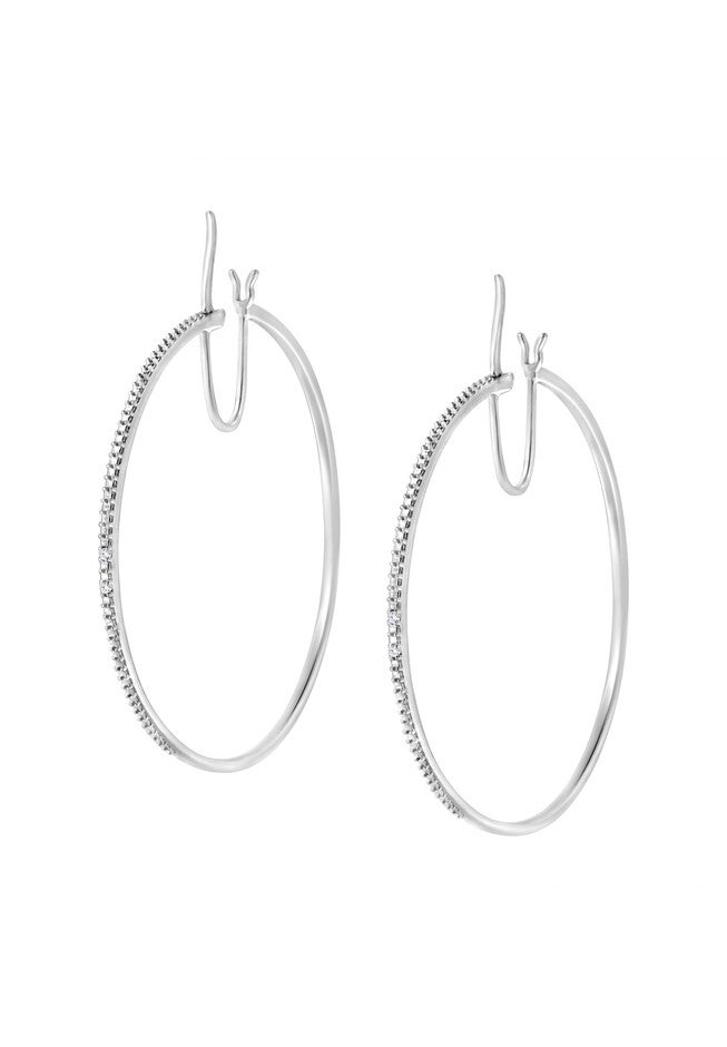 Sterling Silver Diamond Accent Medium D Hoops Earrings, , alternate image number null