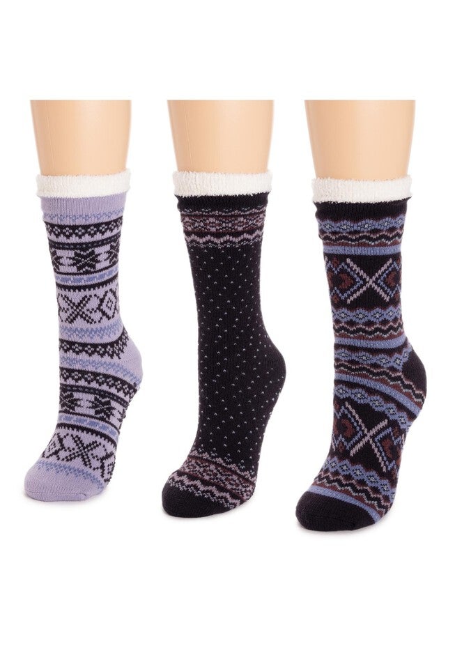 3 Pk. Tall Cozy Lined Lounge Socks, , on-hover image number null