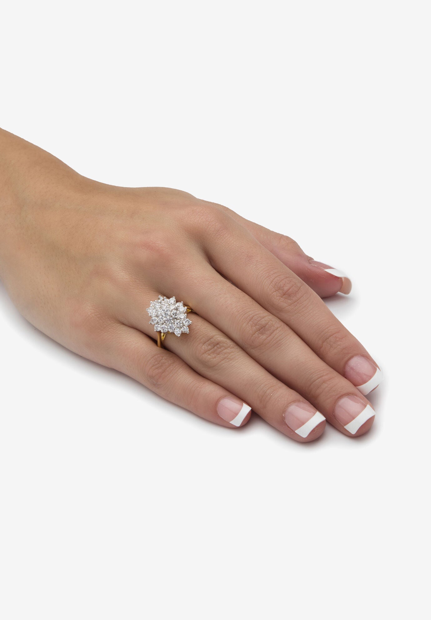 1.82 Tcw Cubic Zirconia Gold-Plated Marquise-Shaped Cluster Cocktail Ring, , alternate image number 2