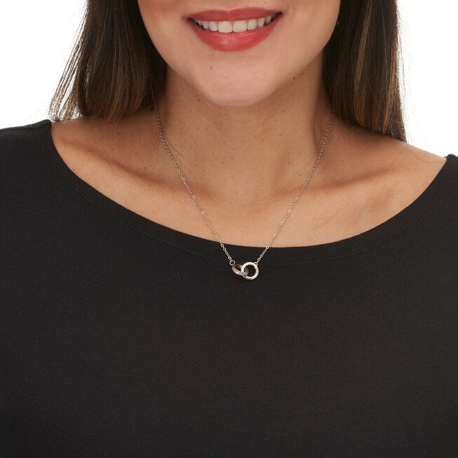 Round Crystal Silvertone Interlocking Circle Necklace 16 to 18-inch, WHITE, alternate image number 2