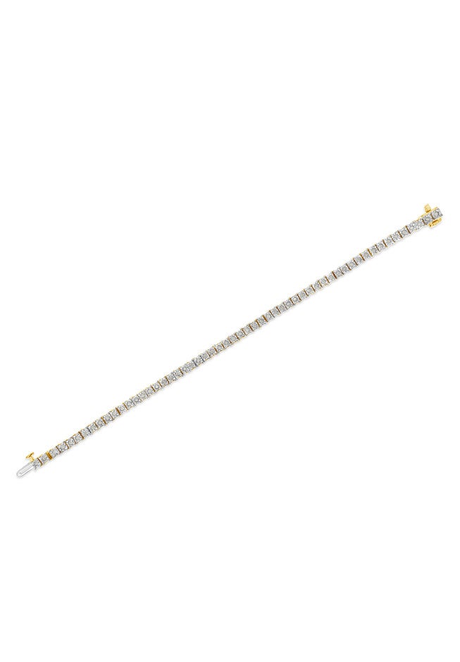 Yellow Gold Over Sterling Silver Diamond Square Frame Miracleset Tennis Bracelet 7 inches, , alternate image number null