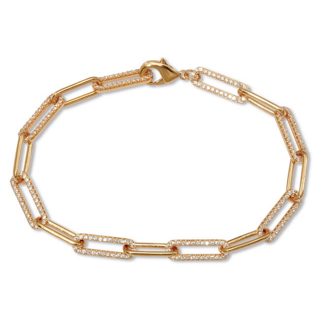 .95 TCW Round Cubic Zirconia 18k Yellow Gold-Plated Paperclip Bracelet 7.5-inch, WHITE, hi-res image number null