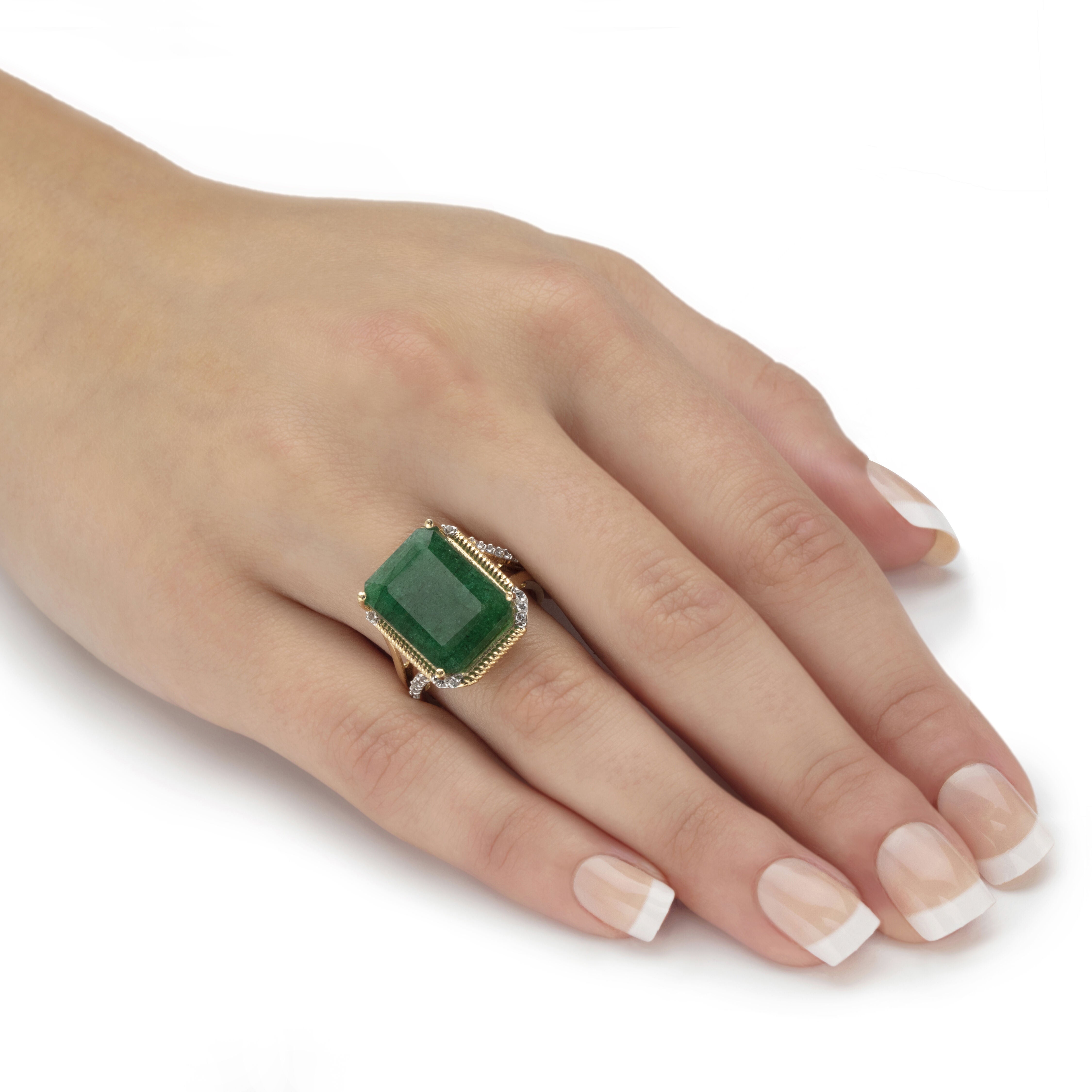 9.05 Cttw. Green Emerald and White Topaz Two-Tone Gold-Plated Silver Ring, GREEN, alternate image number 2