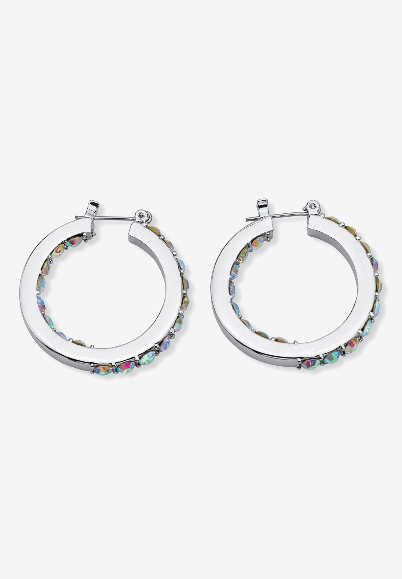 Silver Tone Inside Out Hoop Earrings (30Mm) Aurora Borealis Crystal Jewelry, , on-hover image number 1