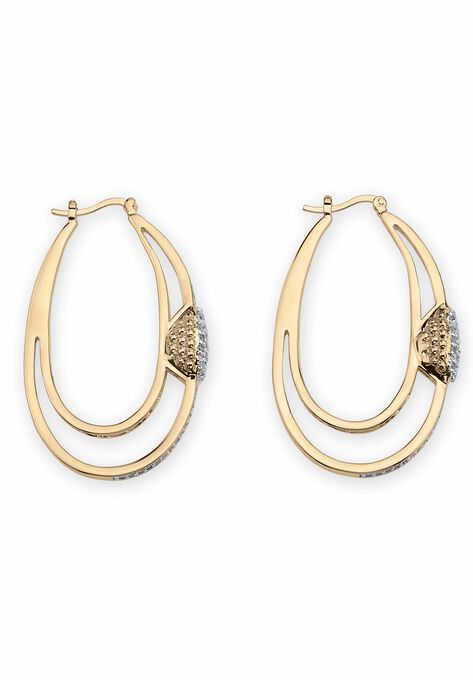 Gold-Plated Double Hoop Earrings with Cubic Zirconia, , on-hover image number null