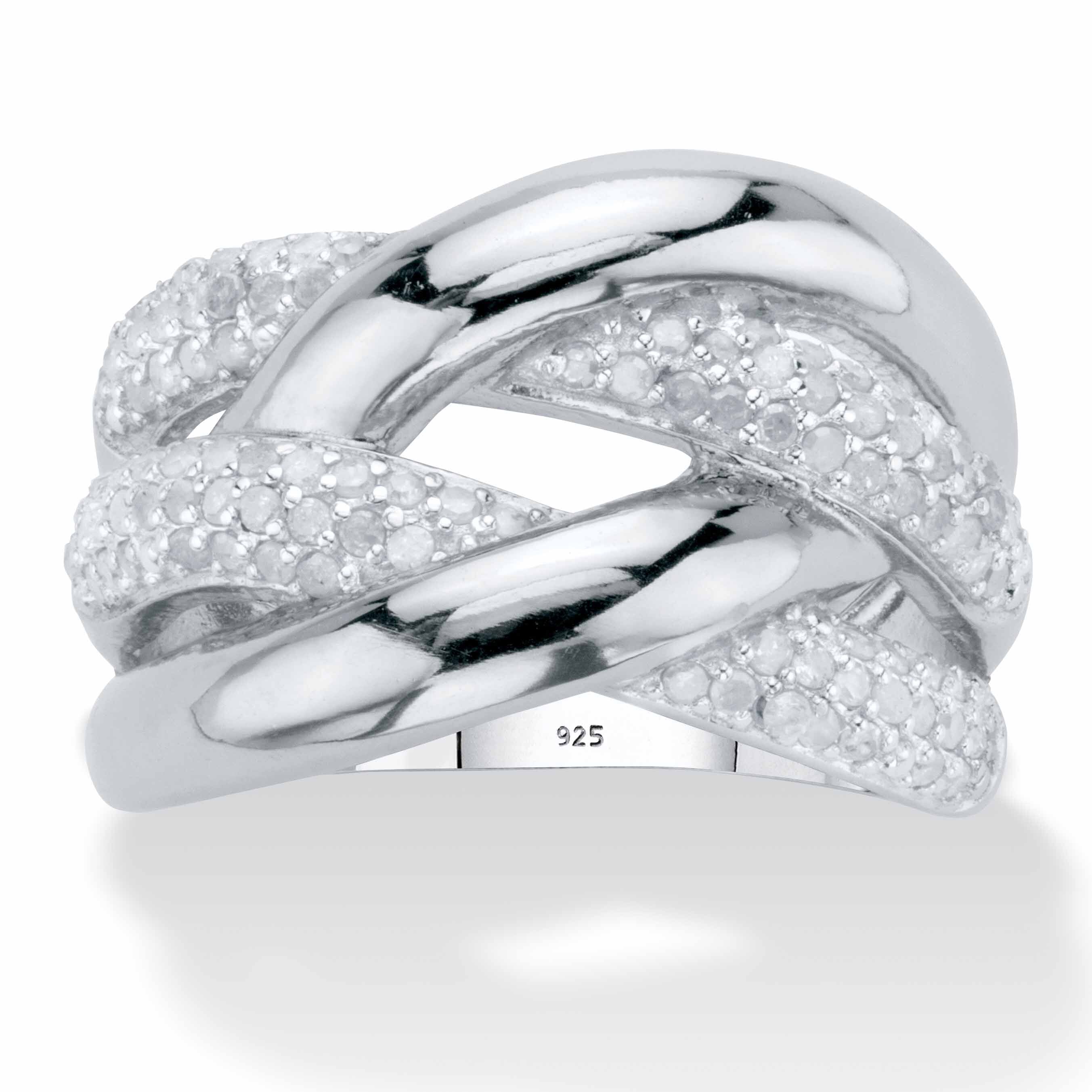 1/2 Cttw. Round Diamond Platinum Plated Sterling Silver Crossover Ring, WHITE, hi-res image number 0