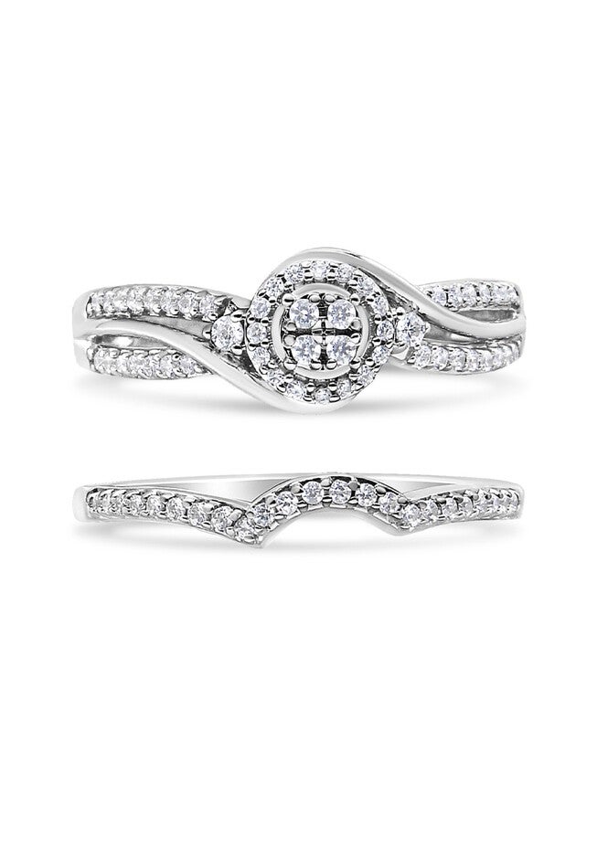 Silver 1/3 Cttw Composite Diamond Frame Bypass Bridal Set, , on-hover image number 1