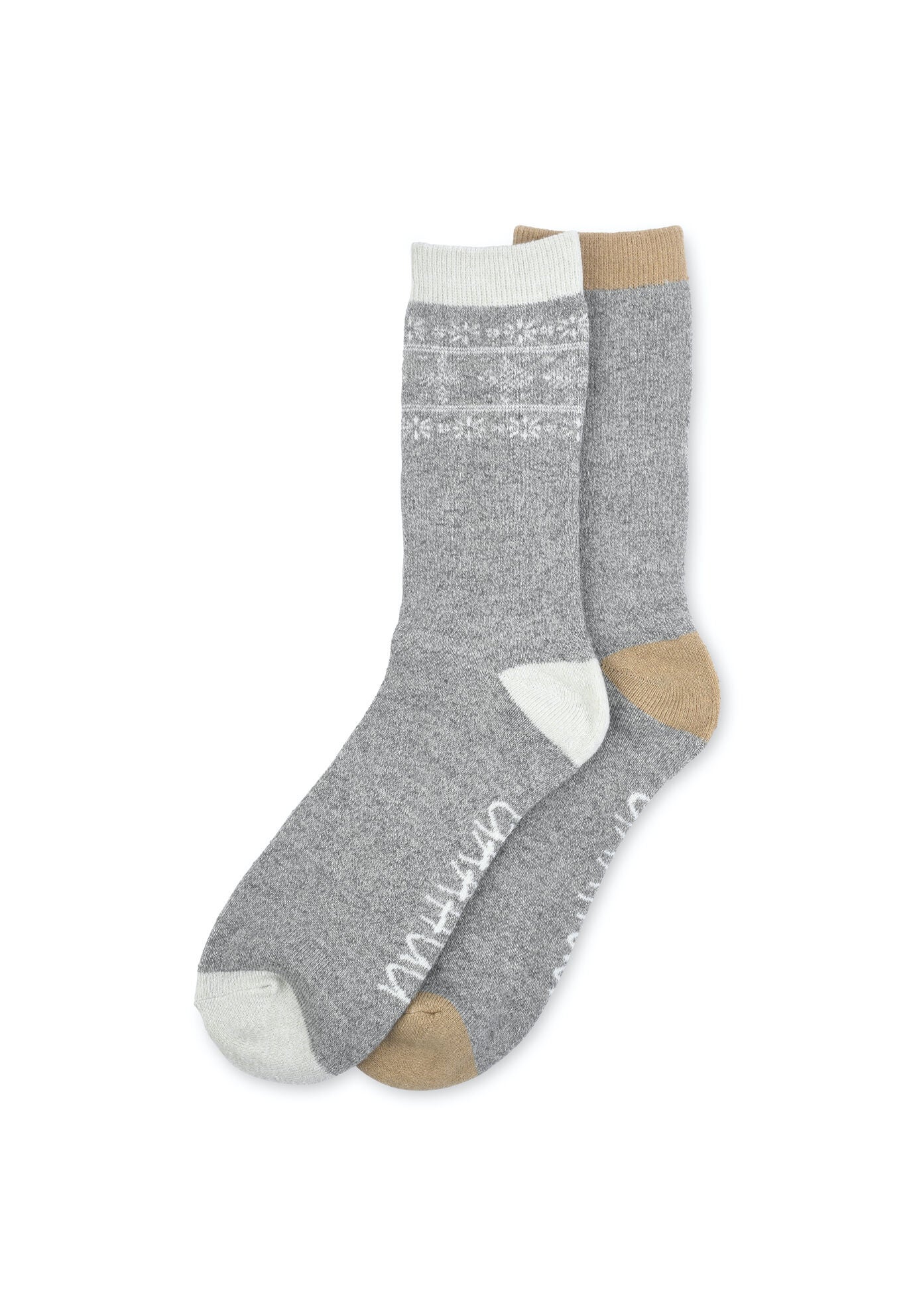 2 Pack Super Soft Midweight Cushioned Thermal Socks, GREY HEART SNOWFLAKE, hi-res image number 0
