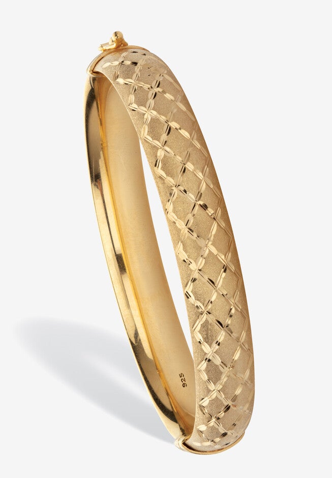 Yellow Gold Plated Silver Diamond Cut Bangle Bracelet (10Mm), 7.75 Inches Jewelry, GOLD, hi-res image number null