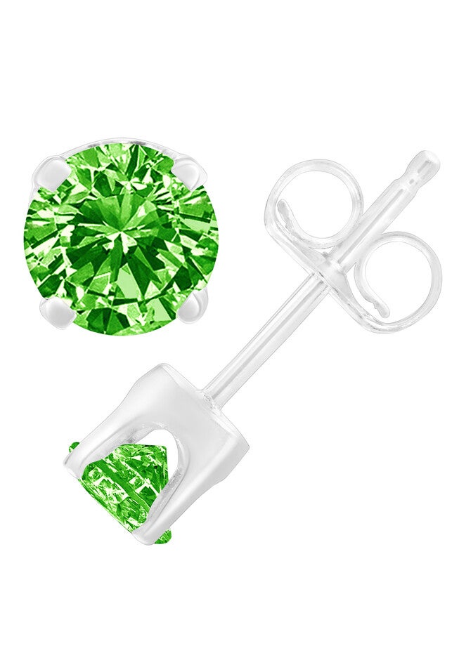 Sterling Silver Round Brilliantcut Green Diamond Classic 4Prong Stud Earrings, , on-hover image number null