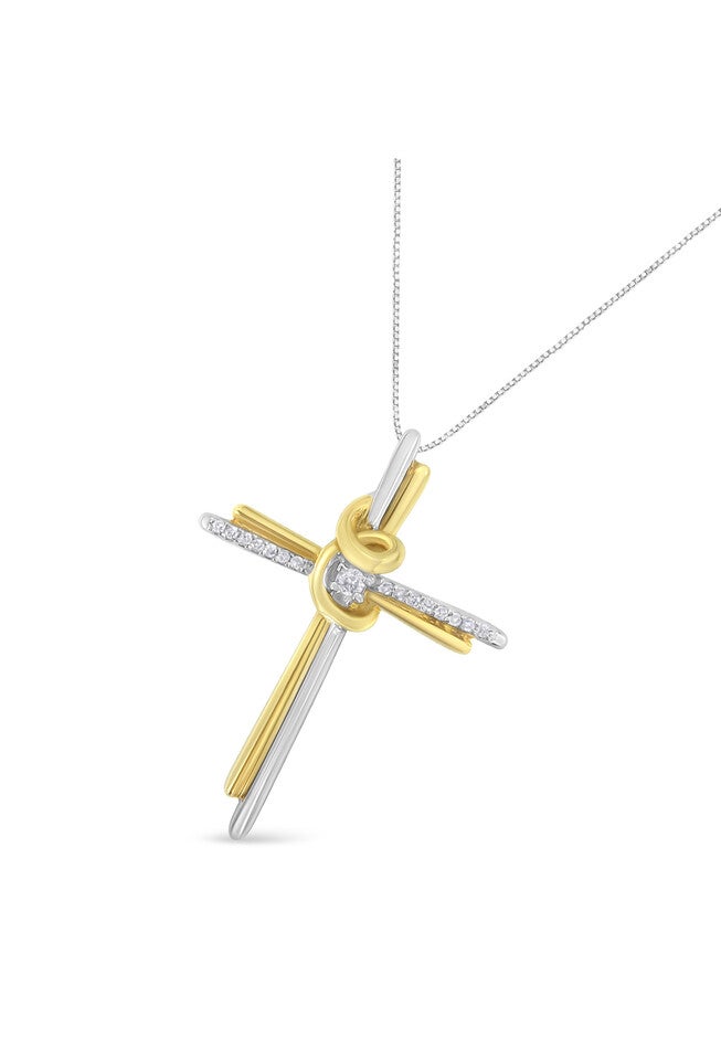 Yellow & White Gold Diamondaccented Cross Pendant Necklace, , alternate image number 2