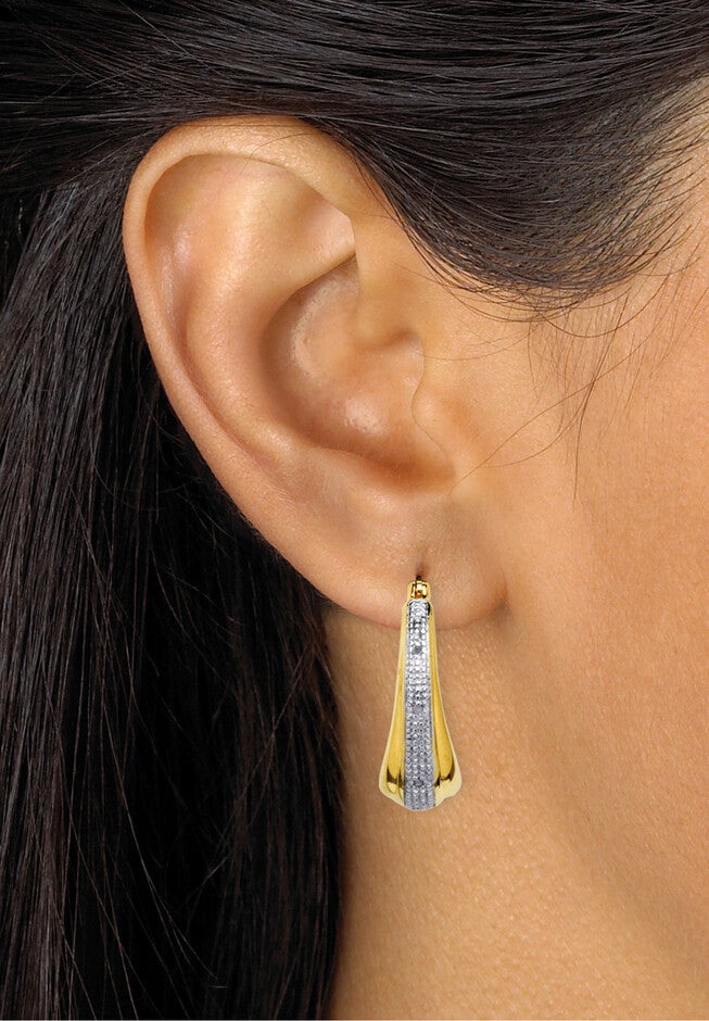 Gold-Plated Hoop Earrings with Diamond Accent, , alternate image number 2