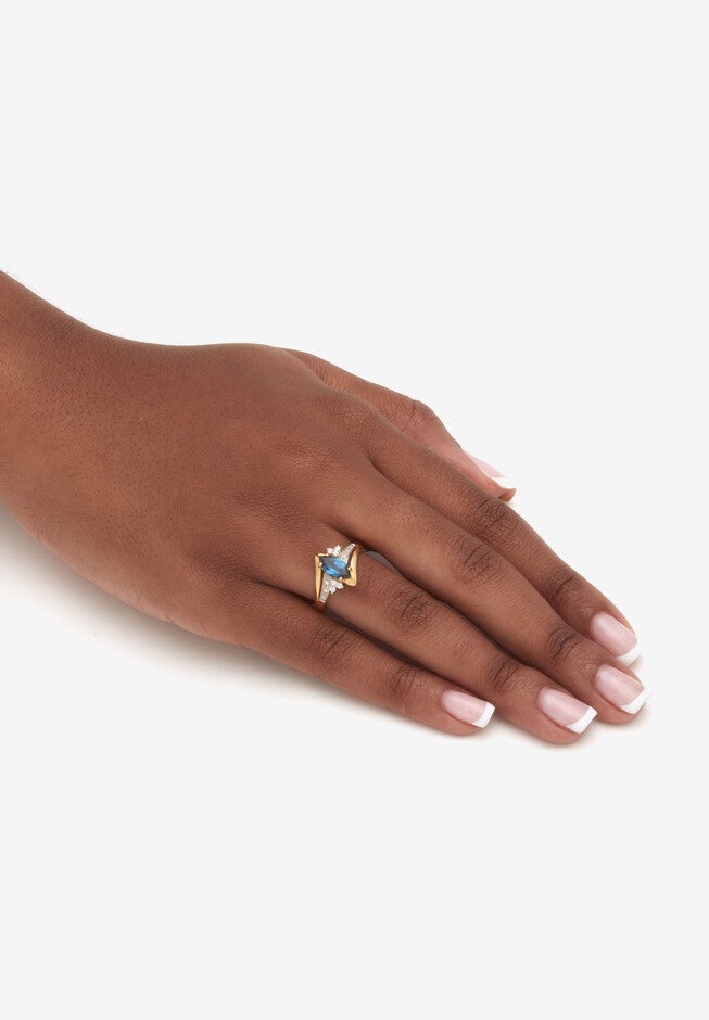1.32 Tcw Marquise Cut Topaz And Cz 18K Yellow Gold-Plated Sterling Silver Ring, , alternate image number 2