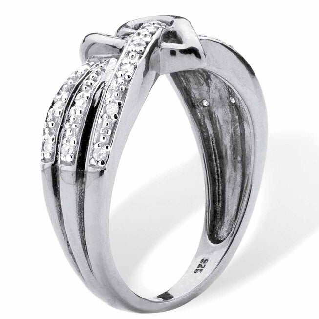 1/10 TCW Diamond Crossover Heart Ring in Platinum-plated Sterling Silver, WHITE, on-hover image number null