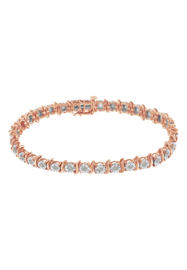Rose Gold Over Sterling Silver Diamond Scurve Link Miracleset Tennis Bracelet 8 inches, , on-hover image number null