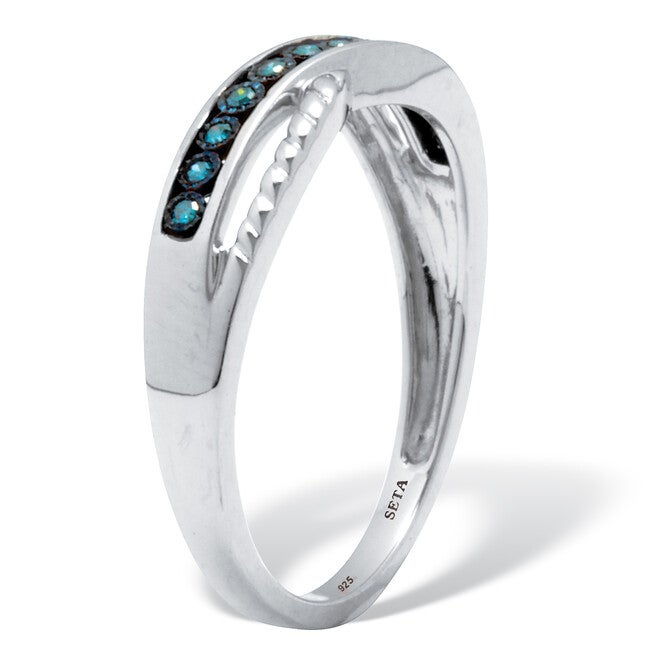 .06 TCW Blue Diamond Sterling Silver Twist Ring, BLUE, on-hover image number null