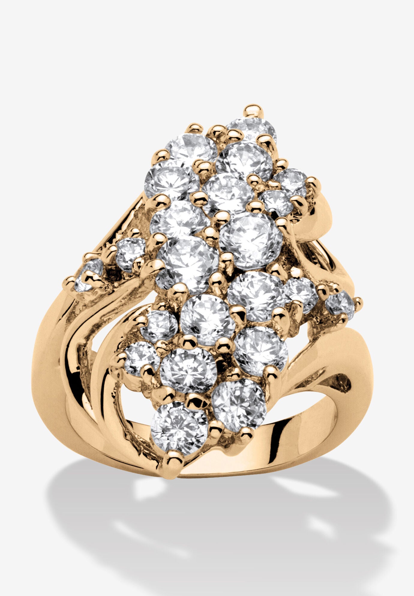 3.44 Tcw Cubic Zirconia Gold-Plated Cluster Wave Ring, GOLD, hi-res image number 0