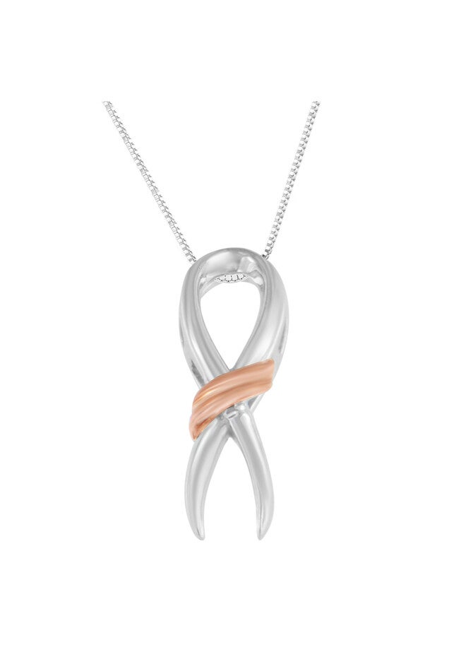 Two-Toned Silver Bow Pendant Necklace, , on-hover image number null