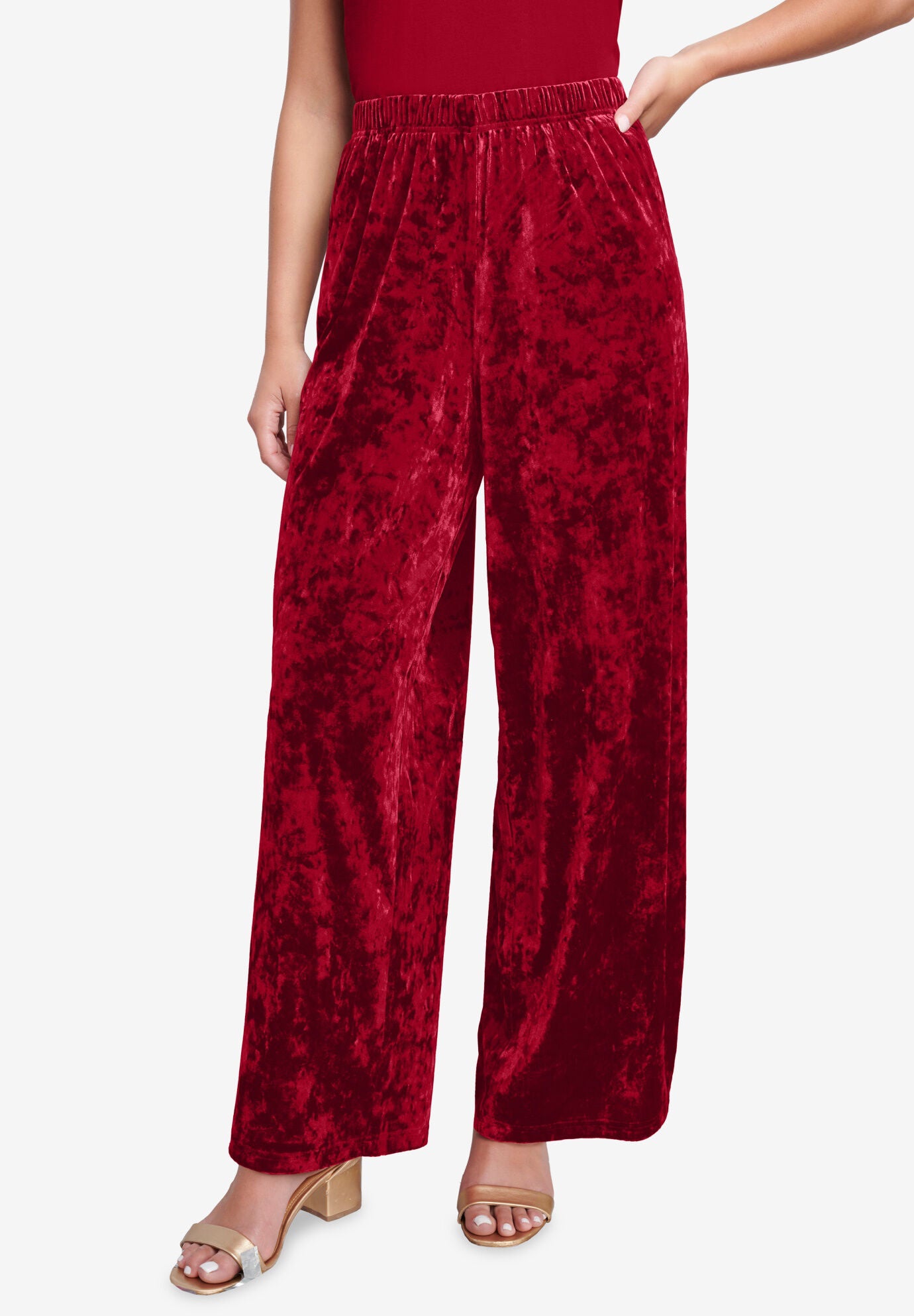 Wide-Leg Crushed Velour Pant, RICH BURGUNDY, hi-res image number 0