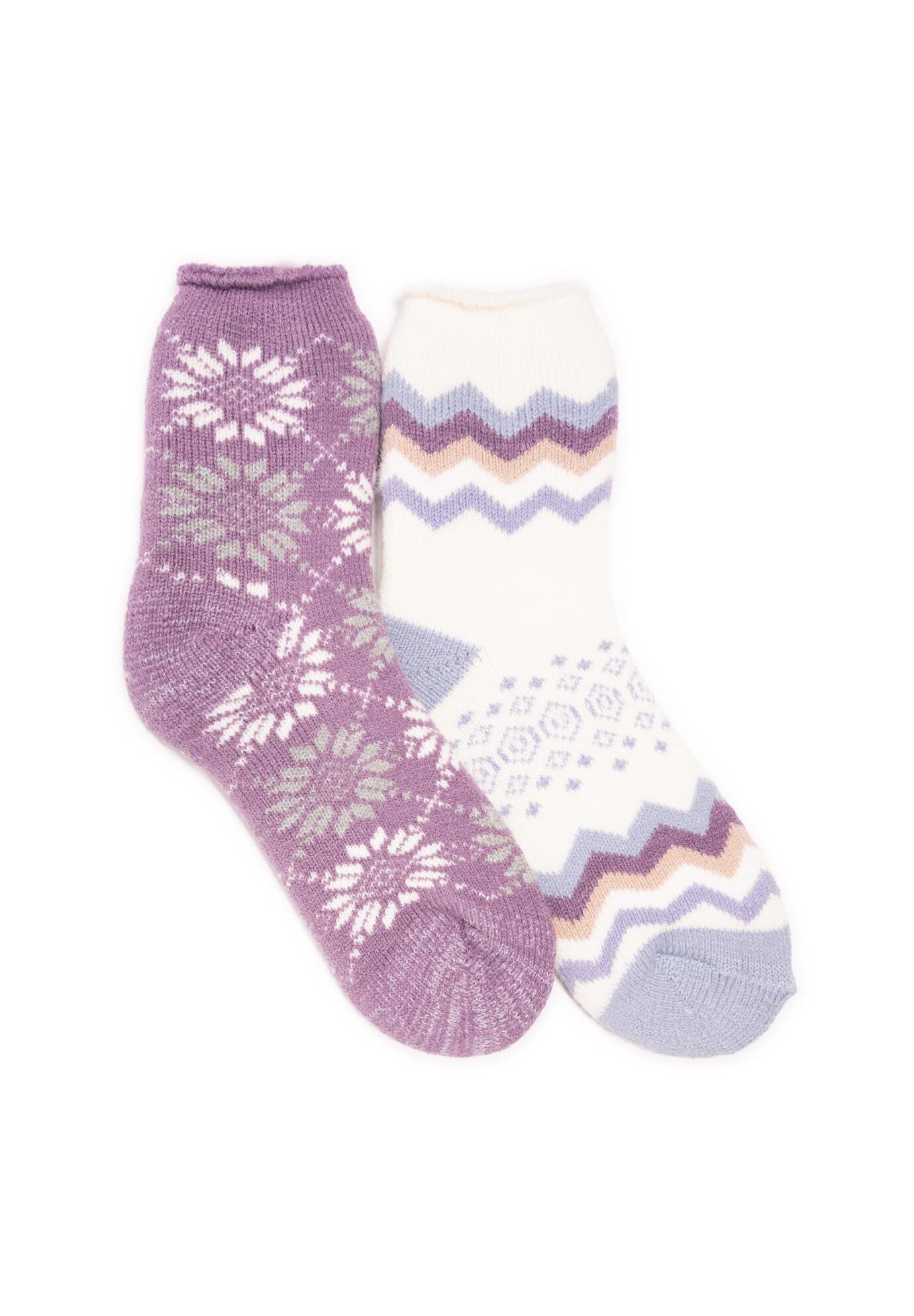 2 Pair Pack Crew Heat Retainer Socks, PURPLE, hi-res image number 0