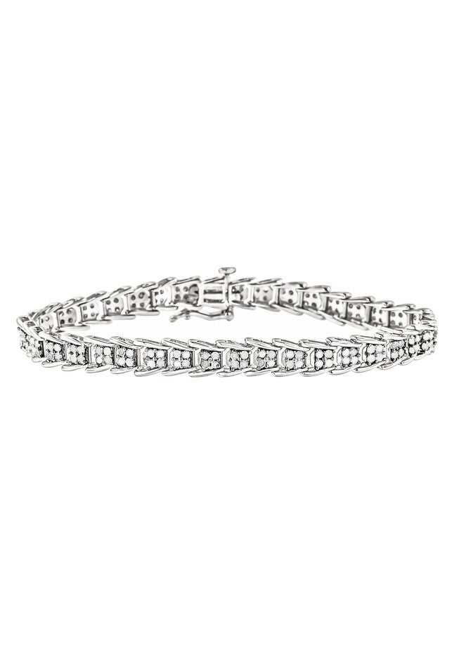 Sterling Silver Diamond Chevron Link Tennis Bracelet, WHITE, hi-res image number 0