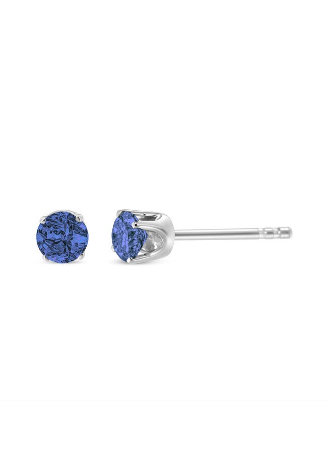 Sterling Silver Round Brilliantcut Blue Diamond Classic 4Prong Stud Earrings, , alternate image number null