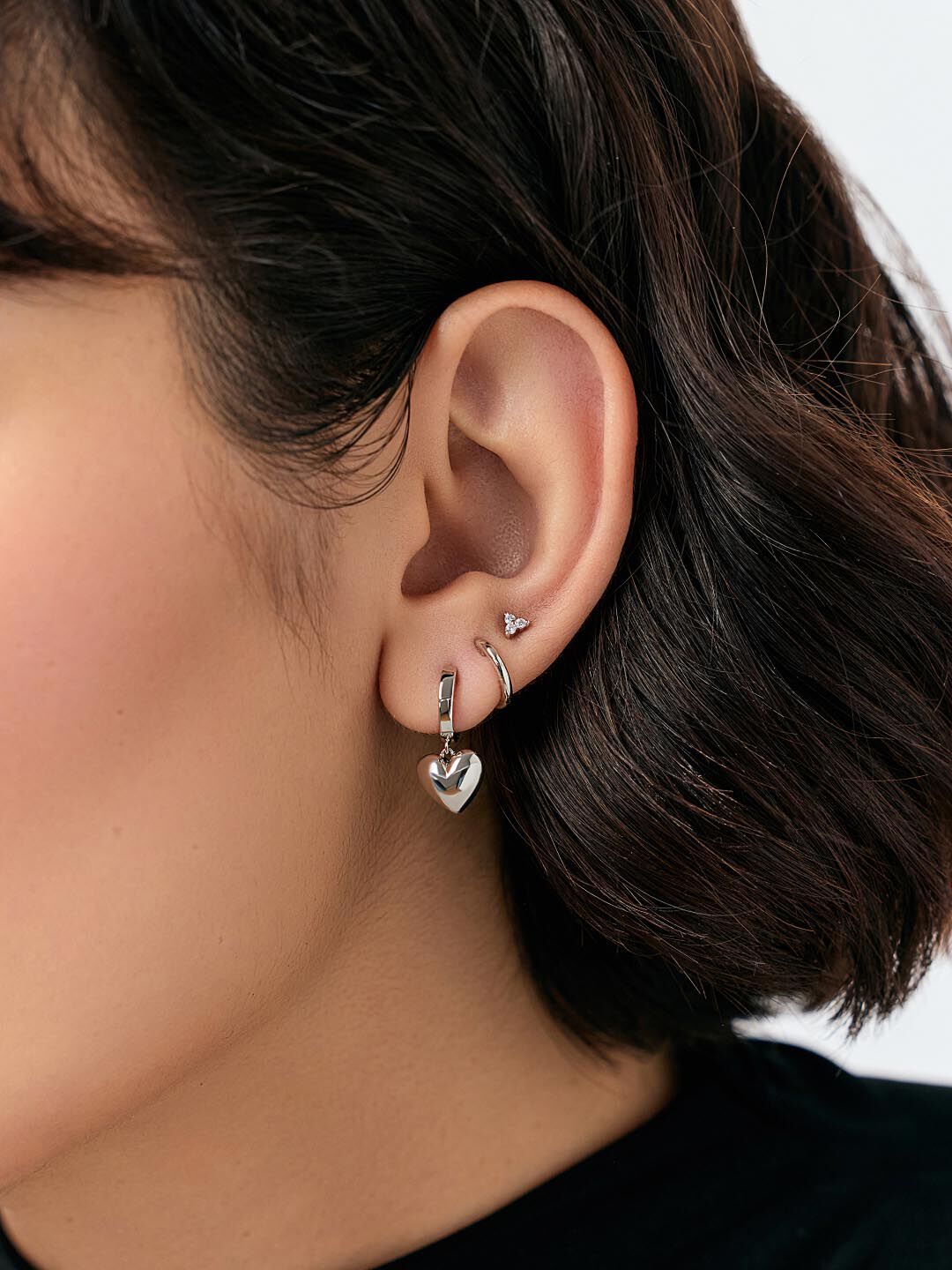 Puffed Heart Hoops - Jessica, SILVER, alternate image number 1