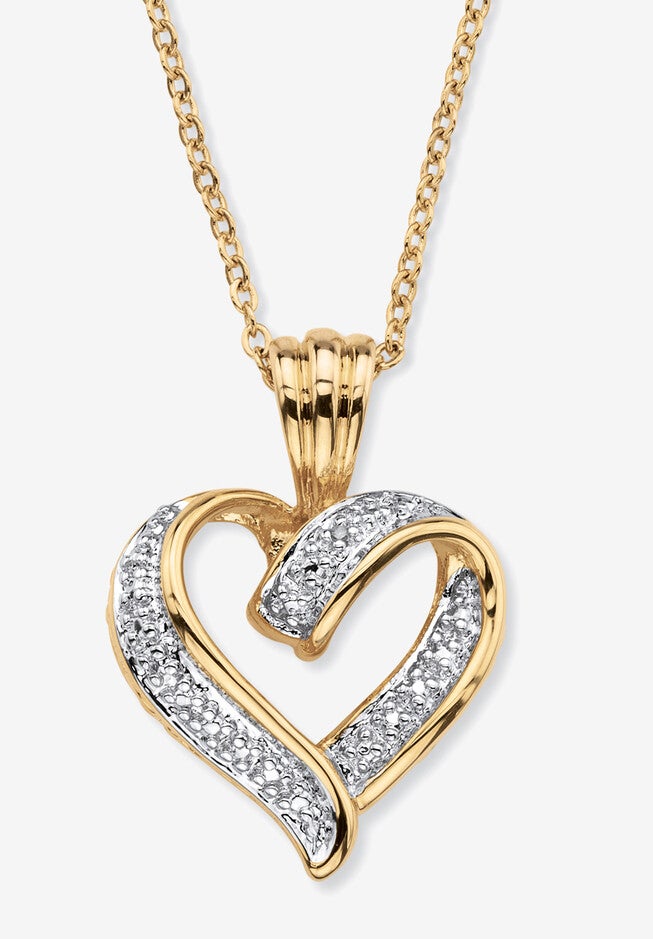 Diamond Accent Pave-Style 18K Gold-Plated Heart Pendant Necklace 18 inches, GOLD, hi-res image number null
