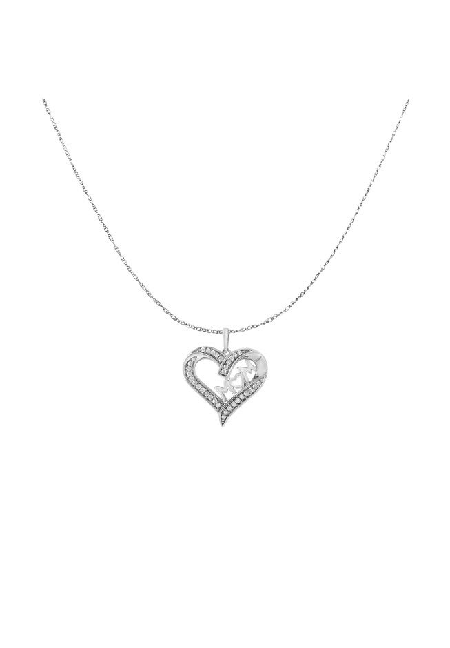 Sterling Silver Diamond Engraved Mom In Heart Pendant Necklace, , alternate image number 2