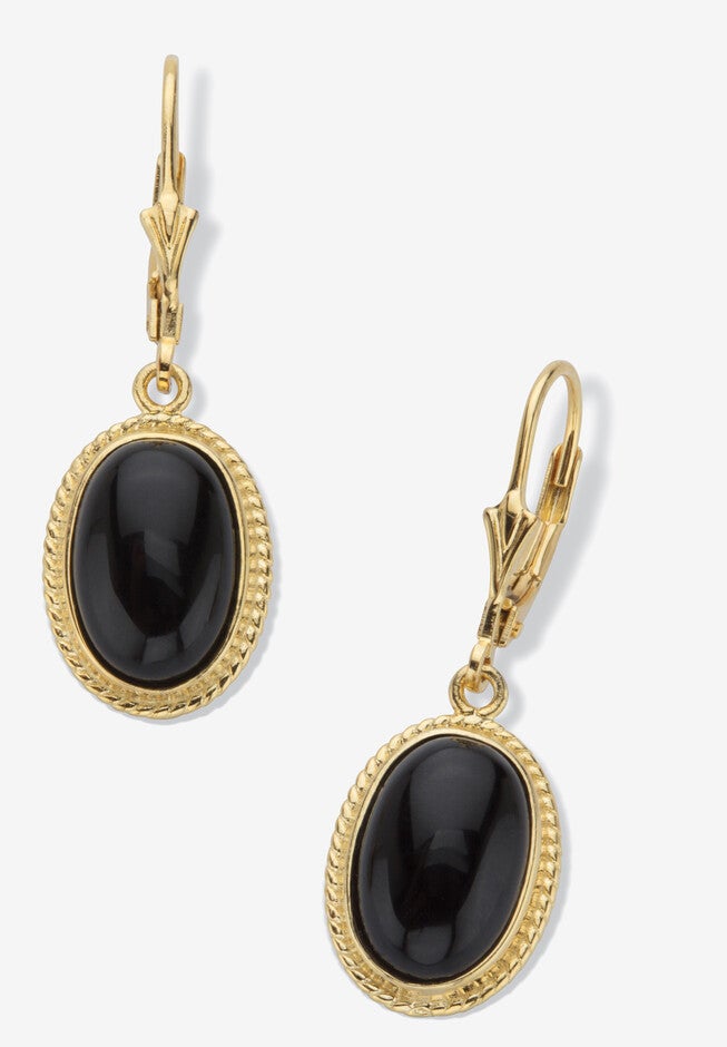 Oval-Cut Genuine Black Onyx 14K Gold-Plated Sterling Silver Drop Earrings, BLACK, hi-res image number null