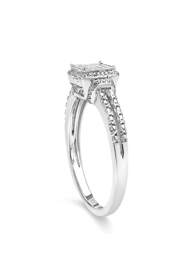 Silver 1/4 Cttw Princess-Cut Diamond Composite Ring With Beaded Halo, , alternate image number null
