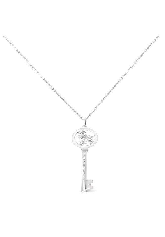 Sterling Silver Diamond Accent Capricorn Zodiac Key Pendant Necklace, , on-hover image number 1