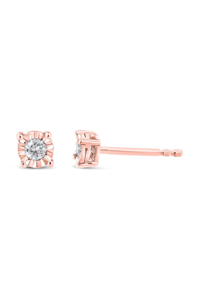 Rose Gold Plated Sterling Silver Round Brilliantcut Diamond Miracleset Stud Earrings, , alternate image number null
