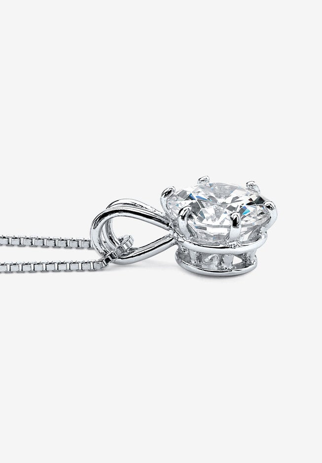 Platinum over Sterling Silver Solitaire Pendant Cubic Zirconia 18 inches, , alternate image number null