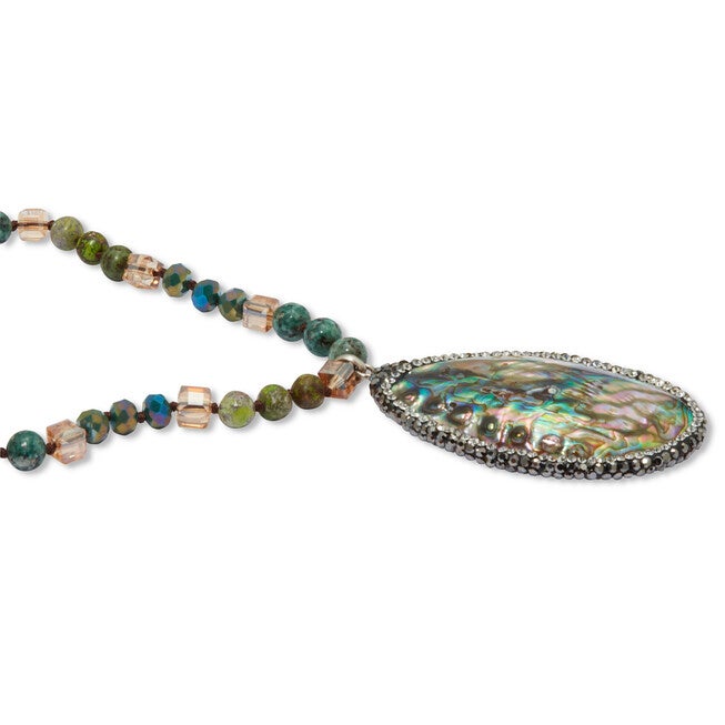 Genuine Jasper and Mother of Pearl Silvertone Drop Necklace 34-inch, GRAY, on-hover image number 1