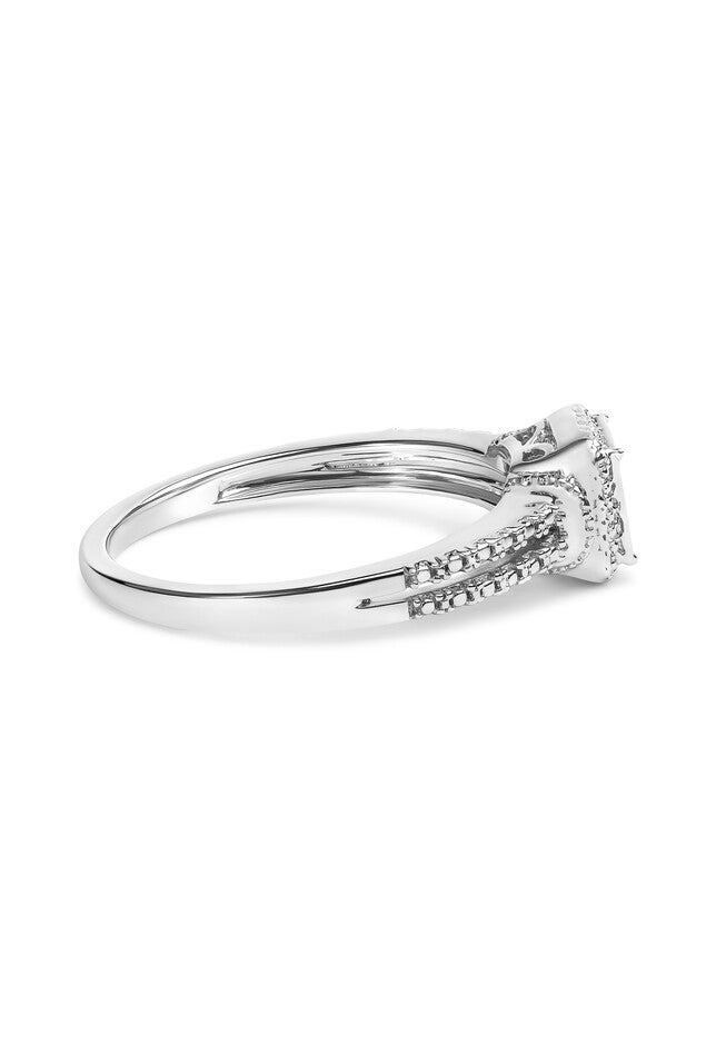 Silver 1/4 Cttw Princess-Cut Diamond Composite Ring With Beaded Halo, , on-hover image number null