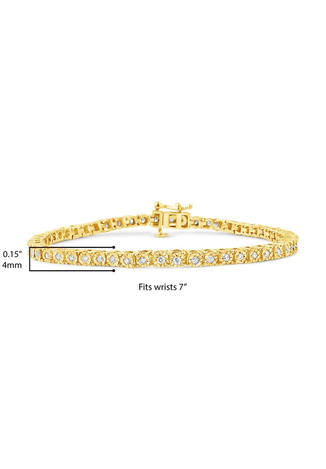 Yellow Gold Plated Sterling Silver Miracleset Diamond Round Faceted Bezel Tennis Bracelet 7 inches, , alternate image number 7