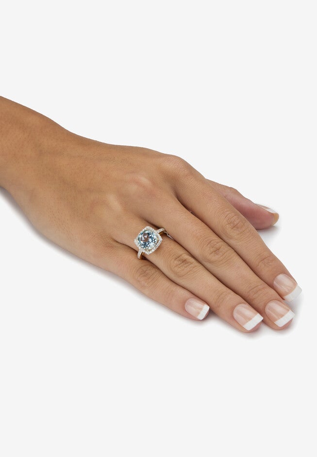14K Yellow Gold Over Silver Genuine Blue Topaz And Round Cz Ring, , alternate image number null